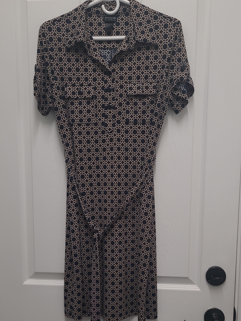 Enfocus Studio Black and Beige Geometric Midi Shirt Dress